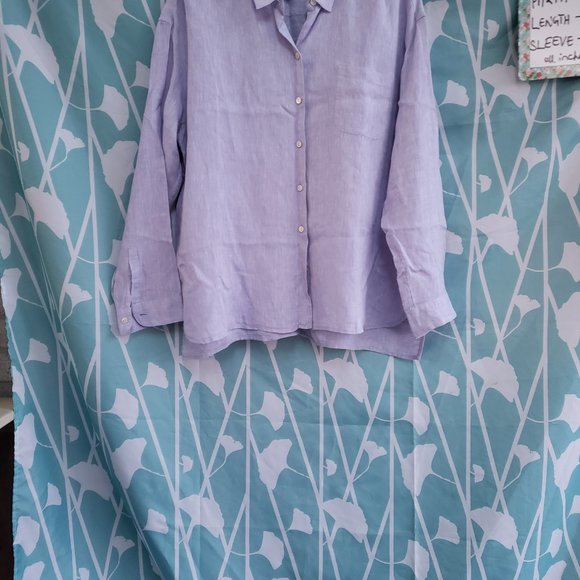 J.JILL Purple Linen Button up L/Sleeve Oversized Blouse +measurement - Picture 6 of 11